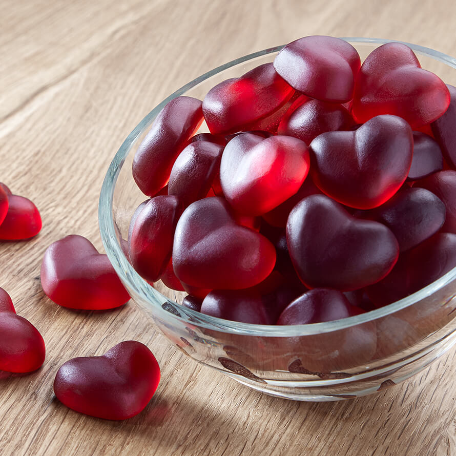 Große Fruchtgummi Fruchtmark-Herzen mit 10 % Fruchtsaft Große Fruchtgummi Fruchtmark-Herzen mit 10 % Fruchtsaft