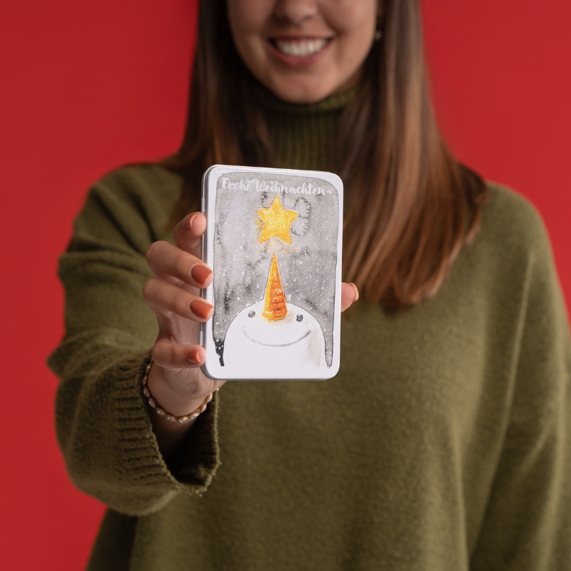 Adventskalender-Schokotafel in Geschenkdose „Schneemann"