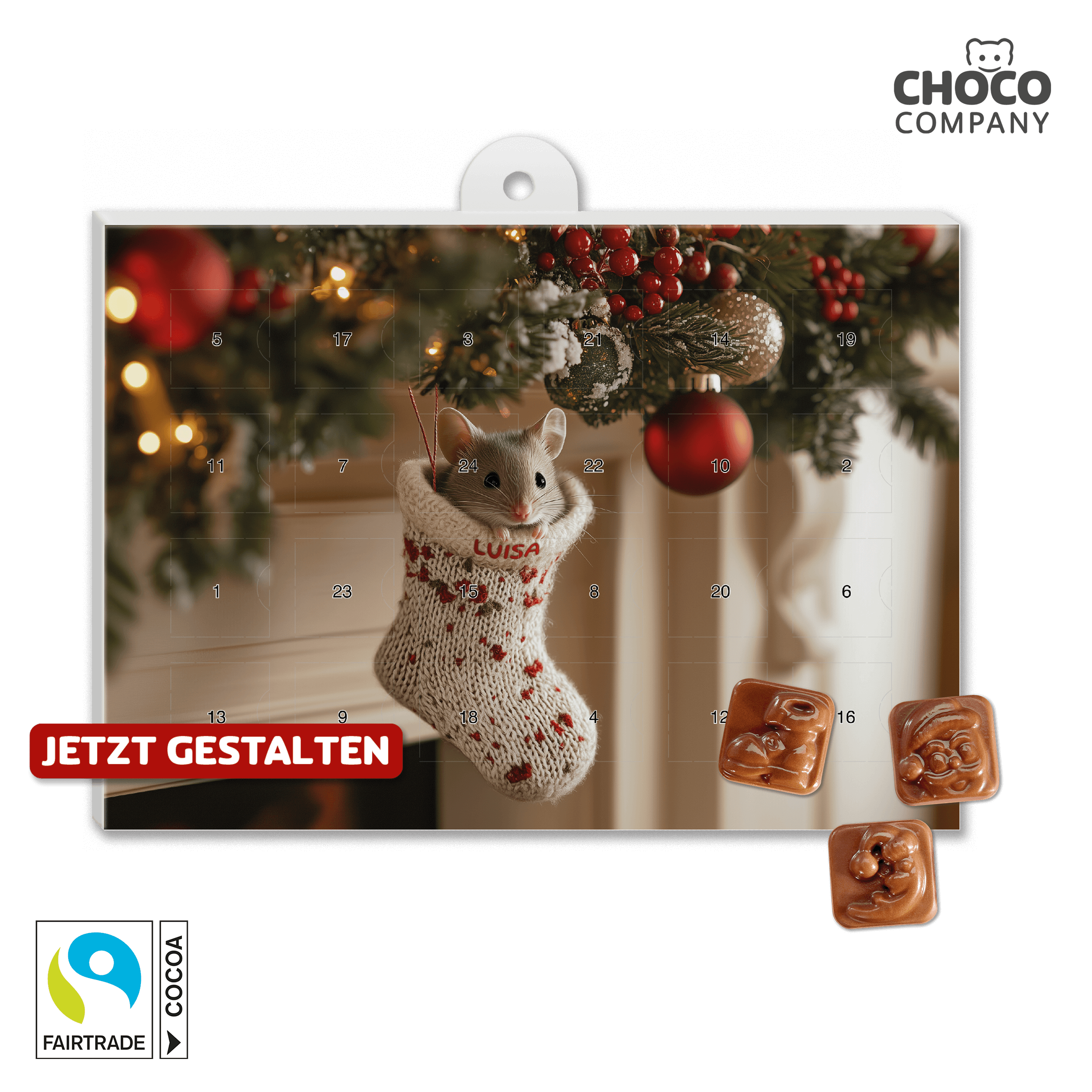 Personalisierter A5 Foto-Adventskalender mit Choco Company Schokolade