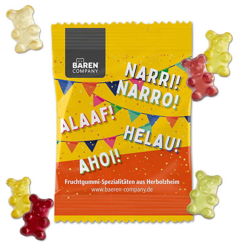 250 Stk. Fruchtgummi Mini Tütchen "Fasnacht" 250 Stk. Fruchtgummi Mini Tütchen "Fasnacht"