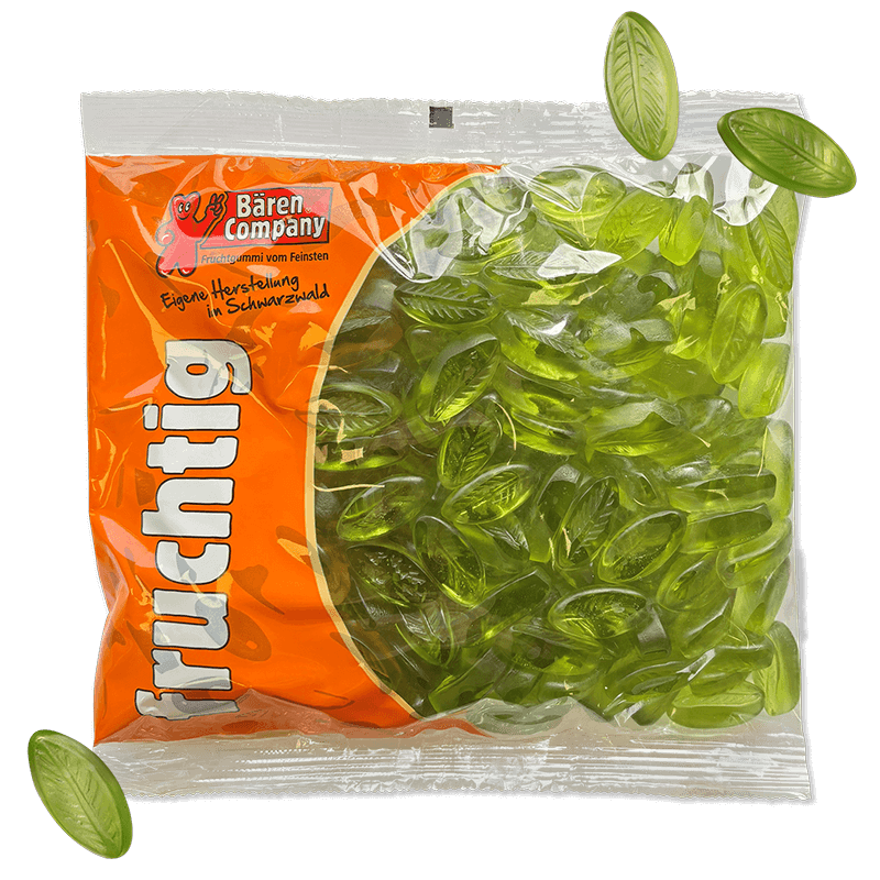 Waldmeister Fruchtgummi Waldmeister-Blätter mit 10 % Fruchtsaftfruchtgummi Waldmeister Fruchtgummi Waldmeister-Blätter mit 10 % Fruchtsaftfruchtgummi