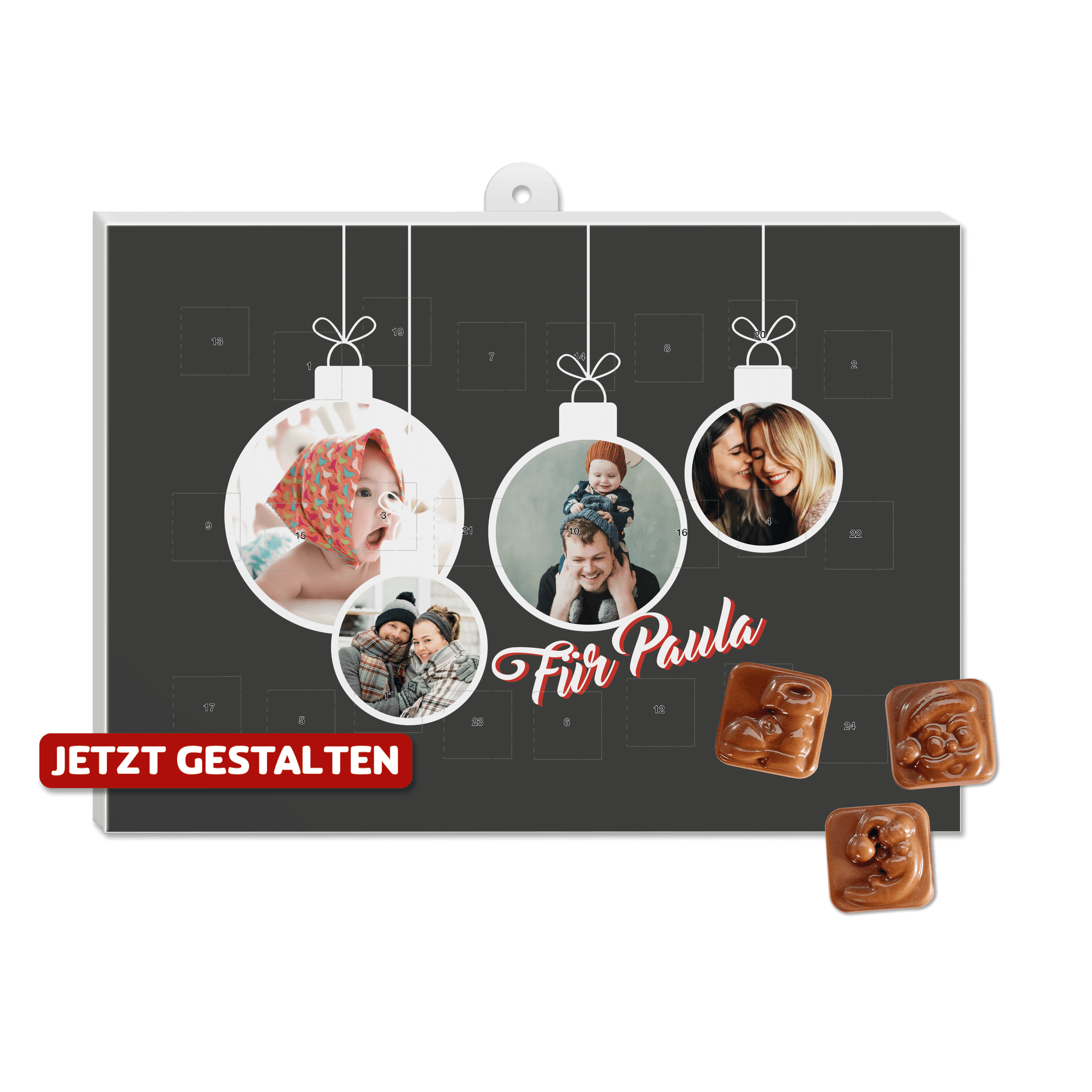 Personalisierter Classic Foto-Adventskalender Querformat mit Choco Company Schokolade
