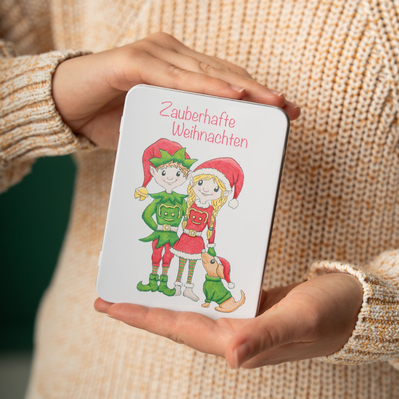 Adventskalender-Schokotafel in Geschenkdose „Weihnachts-Wichtel“