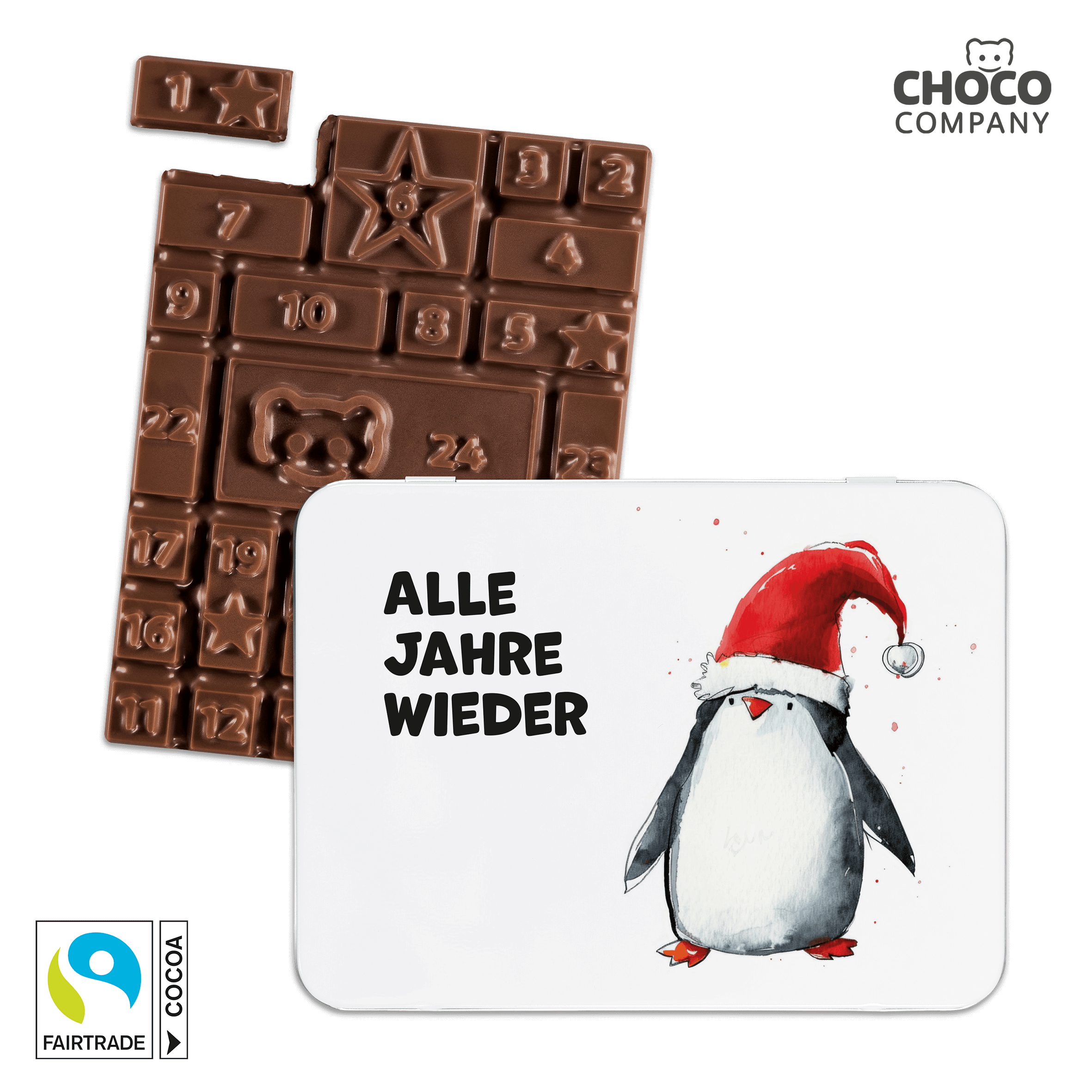 Adventskalender-Schokotafel in Geschenkdose "Alle Jahre wieder"