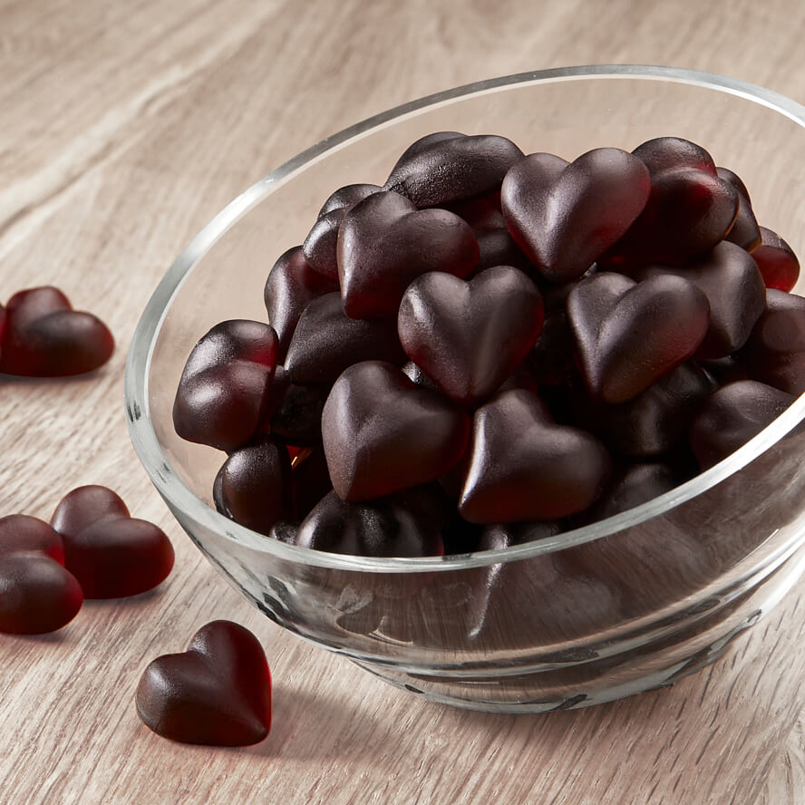 Fruchtgummi Cassis-Herzen mit 25% Fruchtsaft Fruchtgummi Cassis-Herzen mit 25% Fruchtsaft