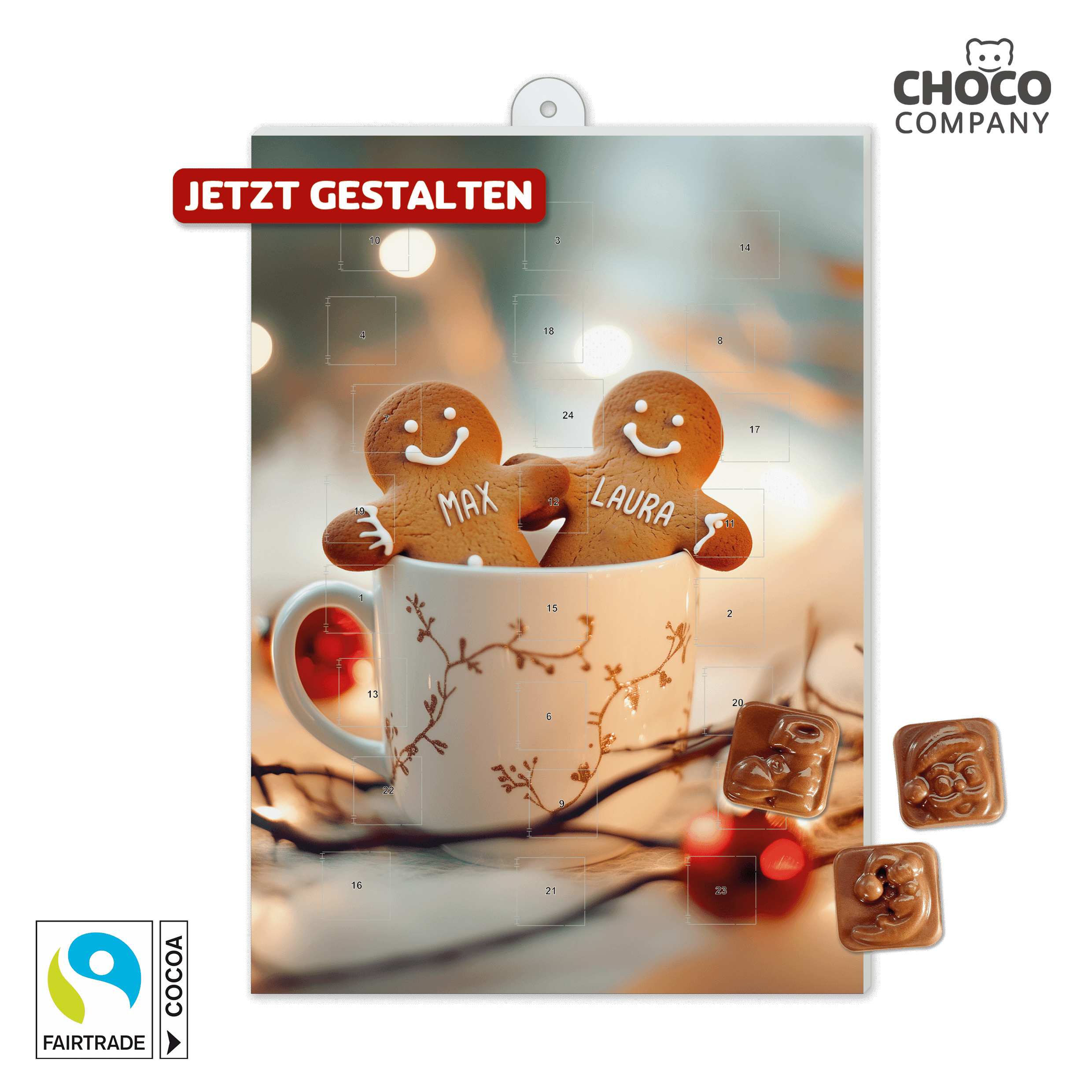 Personalisierter Classic Foto-Adventskalender Hochformat mit Choco Company Schokolade