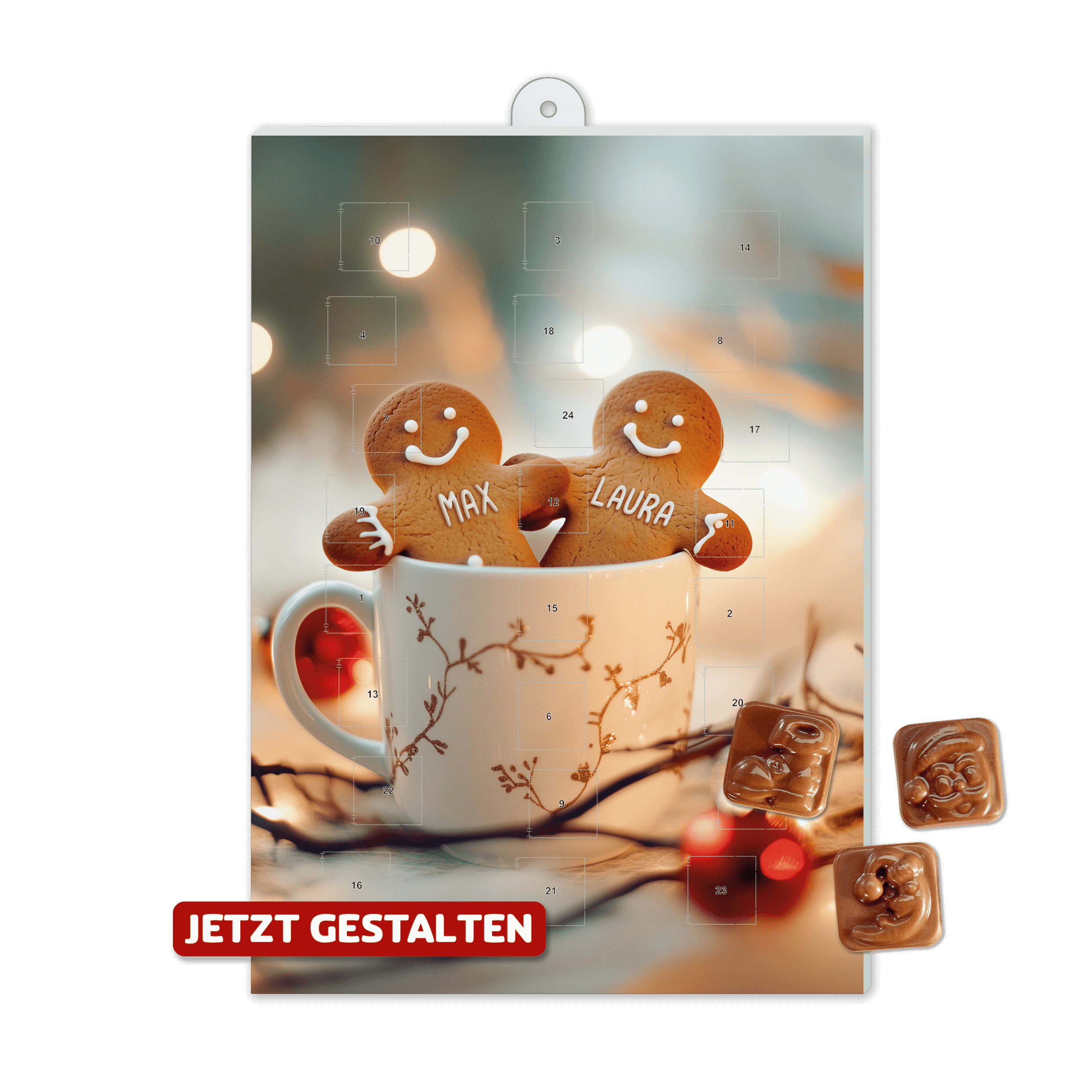 Personalisierter Classic Foto-Adventskalender Hochformat mit Choco Company Schokolade